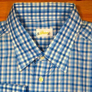 NWT $1100 BRIONI Mens Blue White Gingham Check Shirt 2XL XXL Made in Italy